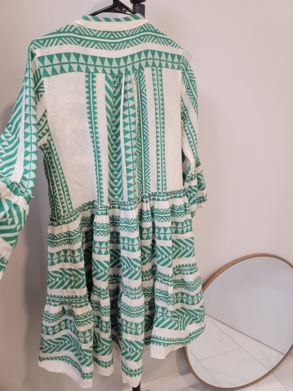 Devotion Twins Women's Ella Short Dress Green White Boho Tiered Cotton Size Xs - Picture 5 of 7